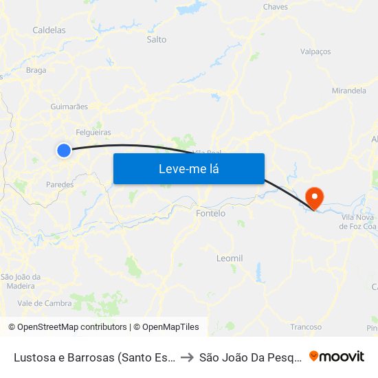 Lustosa e Barrosas (Santo Estêvão) to São João Da Pesqueira map
