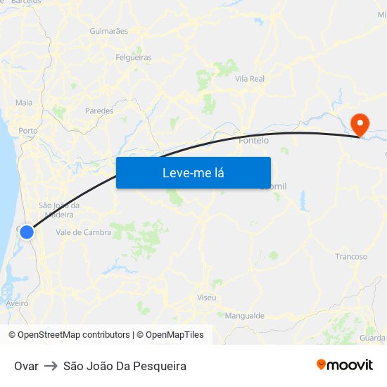 Ovar to São João Da Pesqueira map