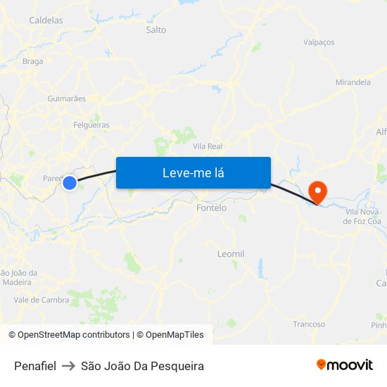Penafiel to São João Da Pesqueira map
