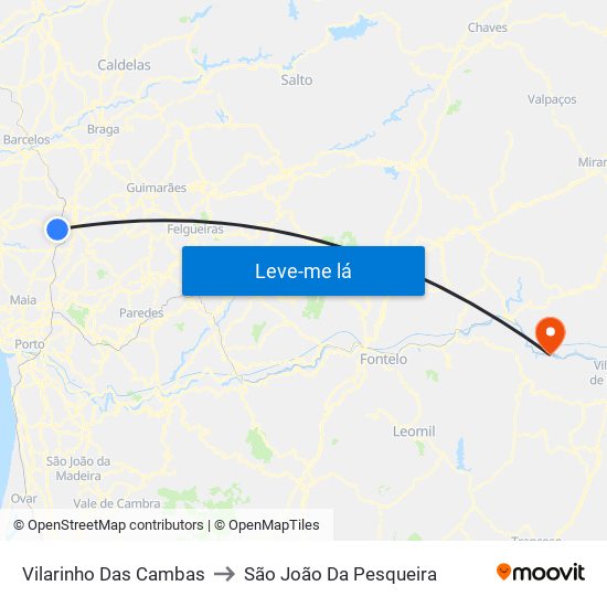Vilarinho Das Cambas to São João Da Pesqueira map