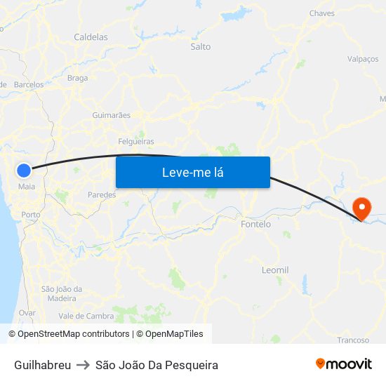 Guilhabreu to São João Da Pesqueira map