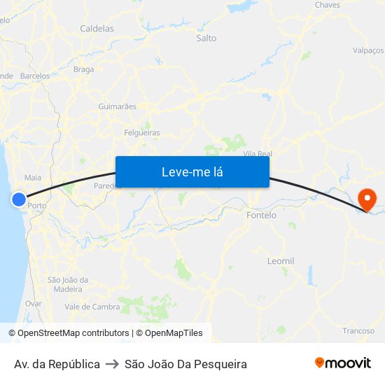 Av. da República to São João Da Pesqueira map