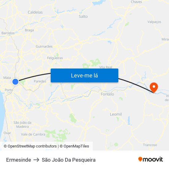 Ermesinde to São João Da Pesqueira map