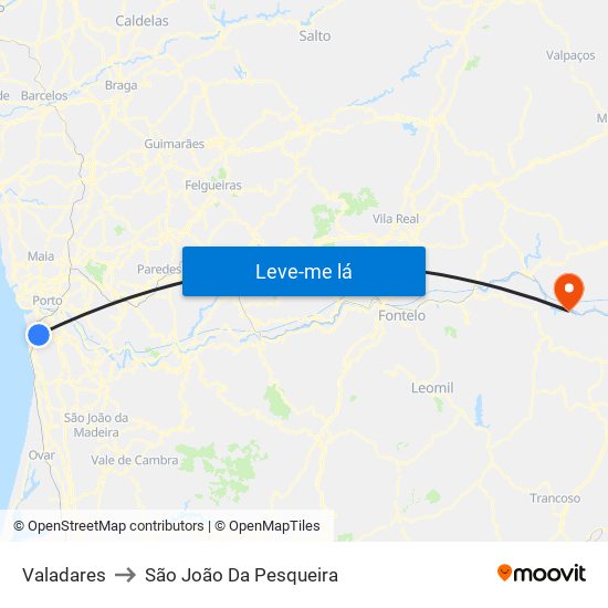 Valadares to São João Da Pesqueira map