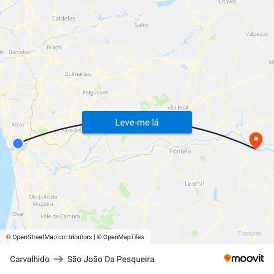 Carvalhido to São João Da Pesqueira map