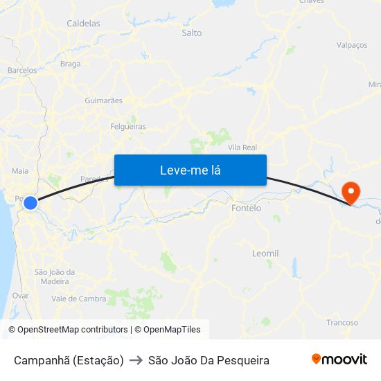 Campanhã (Estação) to São João Da Pesqueira map