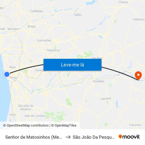 Senhor de Matosinhos (Metro) to São João Da Pesqueira map