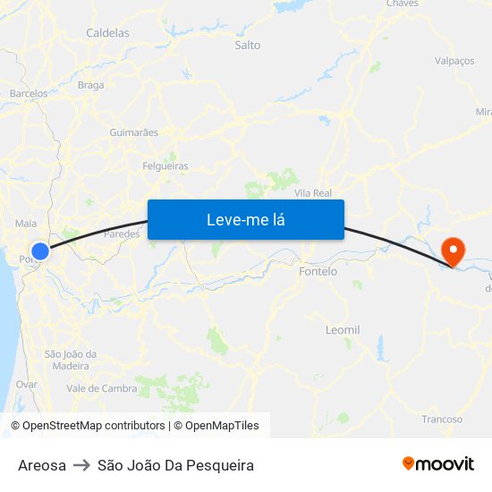 Areosa to São João Da Pesqueira map