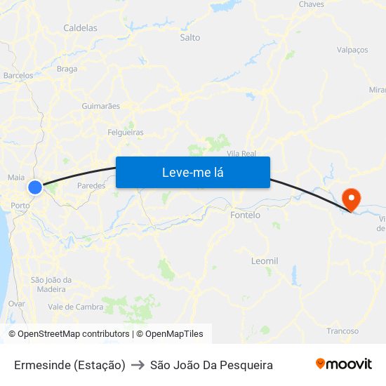 Ermesinde (Estação) to São João Da Pesqueira map