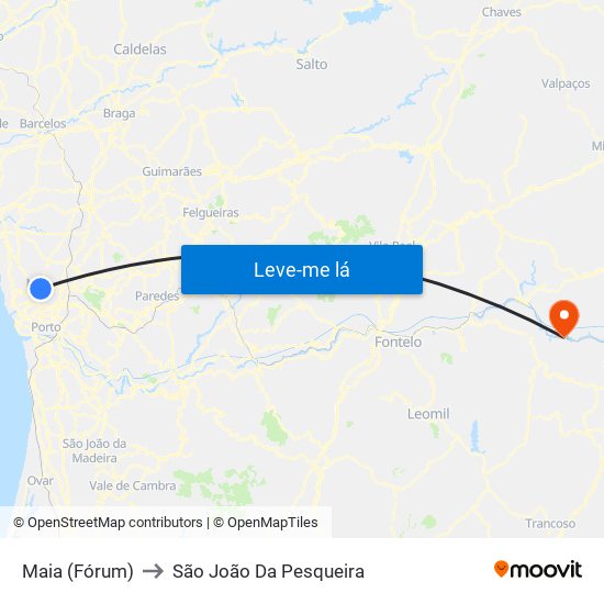 Maia (Fórum) to São João Da Pesqueira map