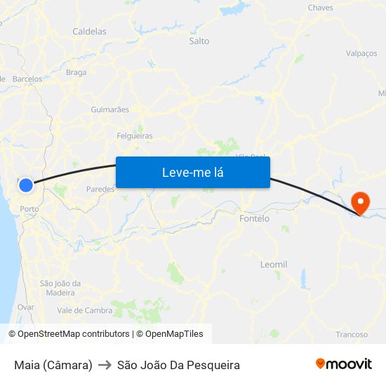 Maia (Câmara) to São João Da Pesqueira map