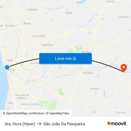 Sra. Hora (Hiper) to São João Da Pesqueira map