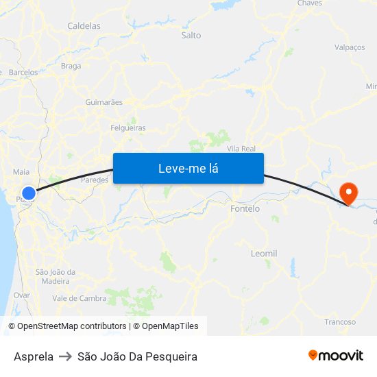 Asprela to São João Da Pesqueira map