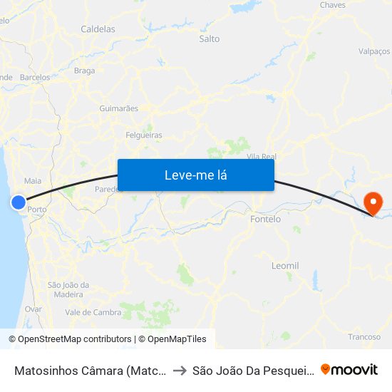 Matosinhos Câmara (Matc1) to São João Da Pesqueira map