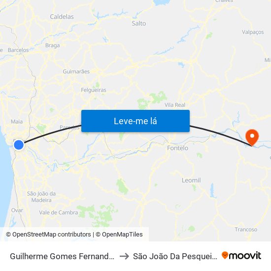 Guilherme Gomes Fernandes to São João Da Pesqueira map