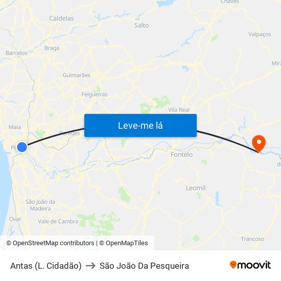 Antas (L. Cidadão) to São João Da Pesqueira map