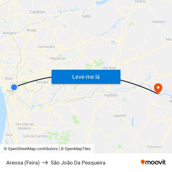Areosa (Feira) to São João Da Pesqueira map