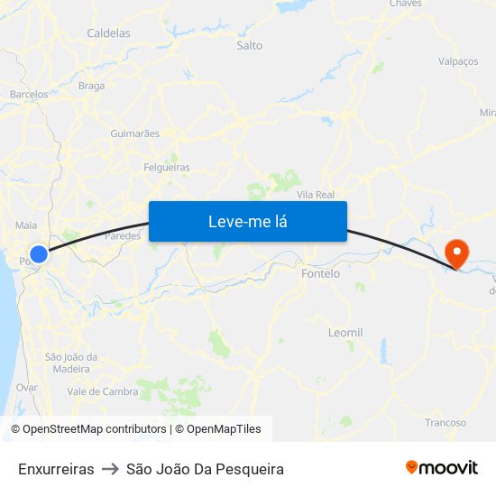 Enxurreiras to São João Da Pesqueira map