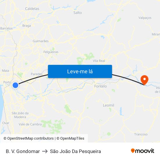 B. V. Gondomar to São João Da Pesqueira map