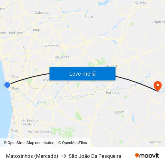 Matosinhos (Mercado) to São João Da Pesqueira map