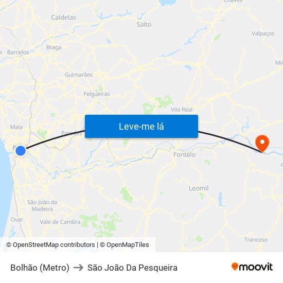Bolhão (Metro) to São João Da Pesqueira map