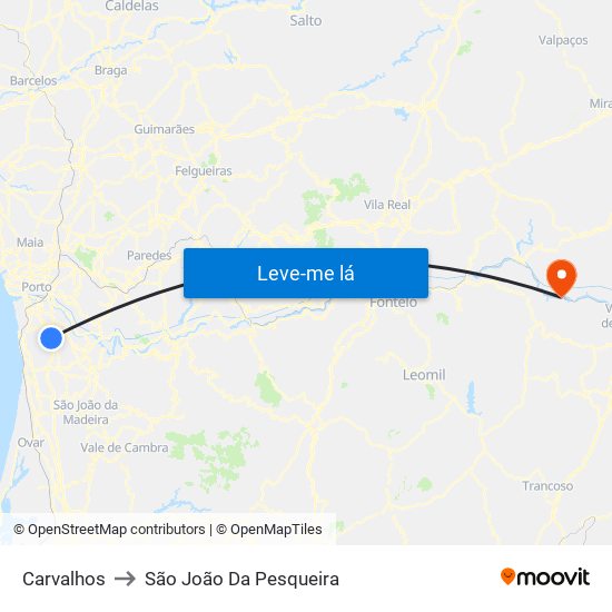 Carvalhos to São João Da Pesqueira map