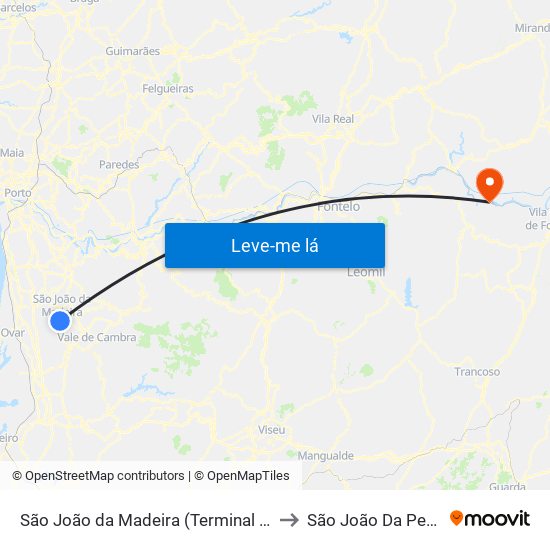 São João da Madeira (Terminal Rodoviário) to São João Da Pesqueira map