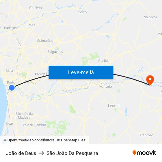 João de Deus to São João Da Pesqueira map