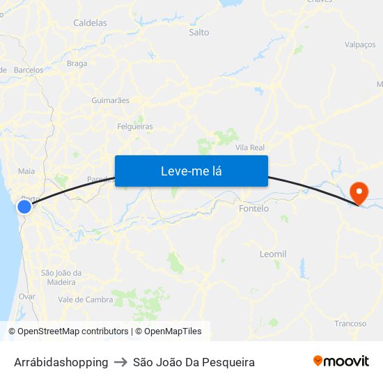 Arrábidashopping to São João Da Pesqueira map
