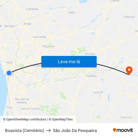 Boavista (Cemitério) to São João Da Pesqueira map