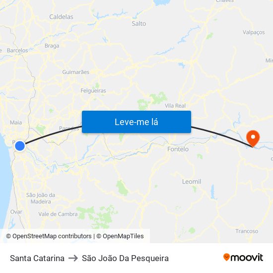 Santa Catarina to São João Da Pesqueira map