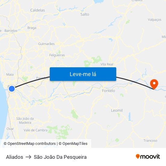 Aliados to São João Da Pesqueira map
