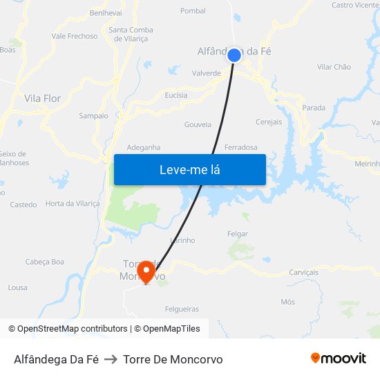 Alfândega Da Fé to Torre De Moncorvo map