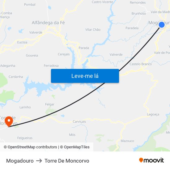 Mogadouro to Torre De Moncorvo map