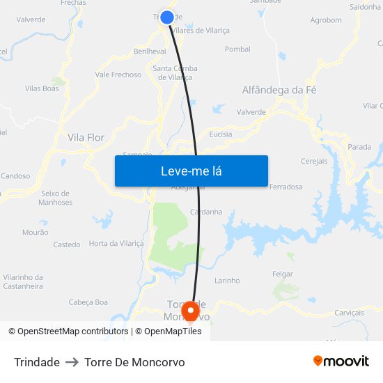 Trindade to Torre De Moncorvo map