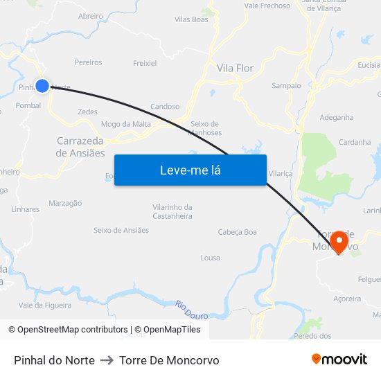 Pinhal do Norte to Torre De Moncorvo map