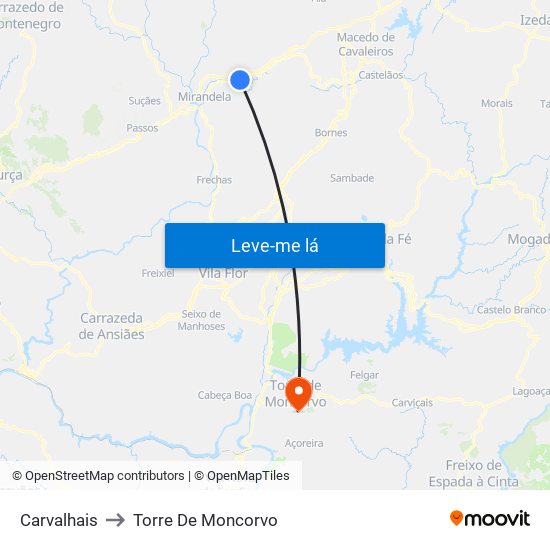 Carvalhais to Torre De Moncorvo map