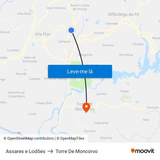 Assares e Lodões to Torre De Moncorvo map