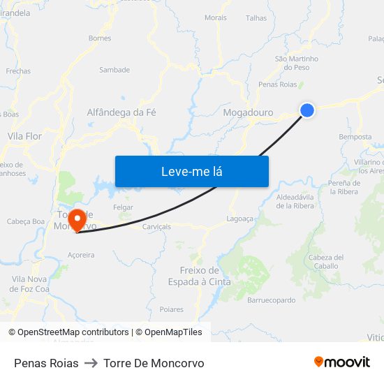 Penas Roias to Torre De Moncorvo map