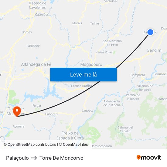 Palaçoulo to Torre De Moncorvo map