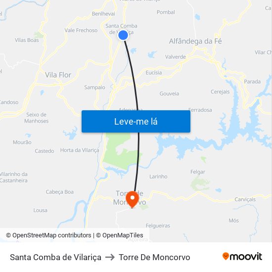 Santa Comba de Vilariça to Torre De Moncorvo map