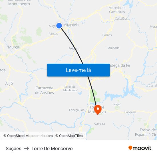 Suçães to Torre De Moncorvo map