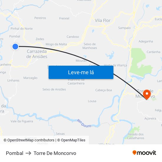 Pombal to Torre De Moncorvo map
