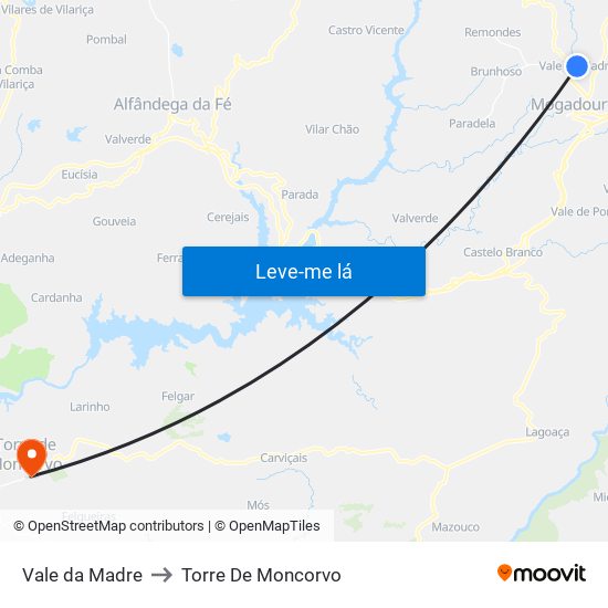 Vale da Madre to Torre De Moncorvo map
