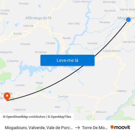 Mogadouro, Valverde, Vale de Porco e Vilar de Rei to Torre De Moncorvo map