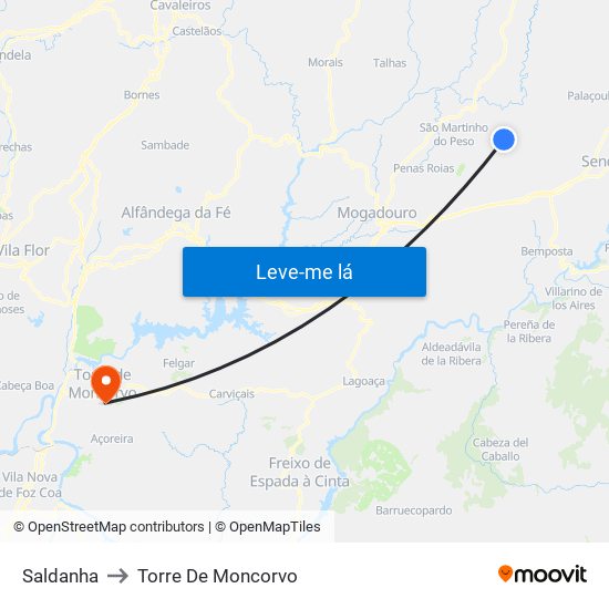 Saldanha to Torre De Moncorvo map