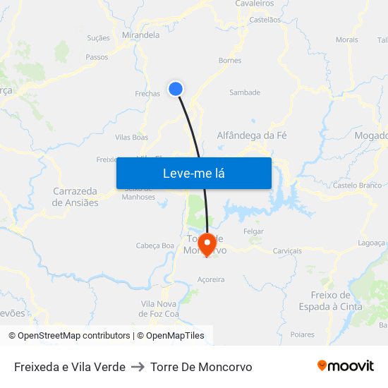 Freixeda e Vila Verde to Torre De Moncorvo map