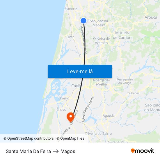 Santa Maria Da Feira to Vagos map