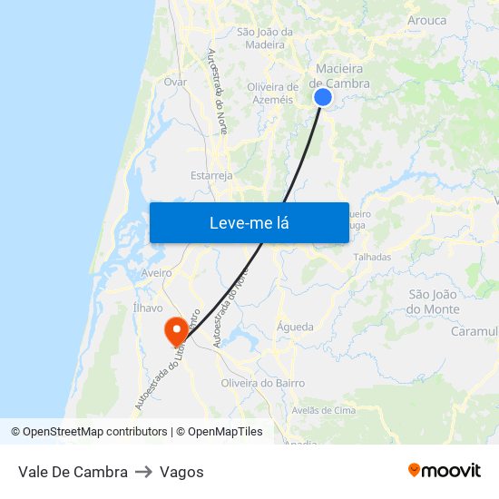 Vale De Cambra to Vagos map
