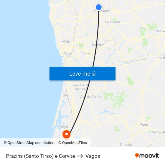 Prazins (Santo Tirso) e Corvite to Vagos map